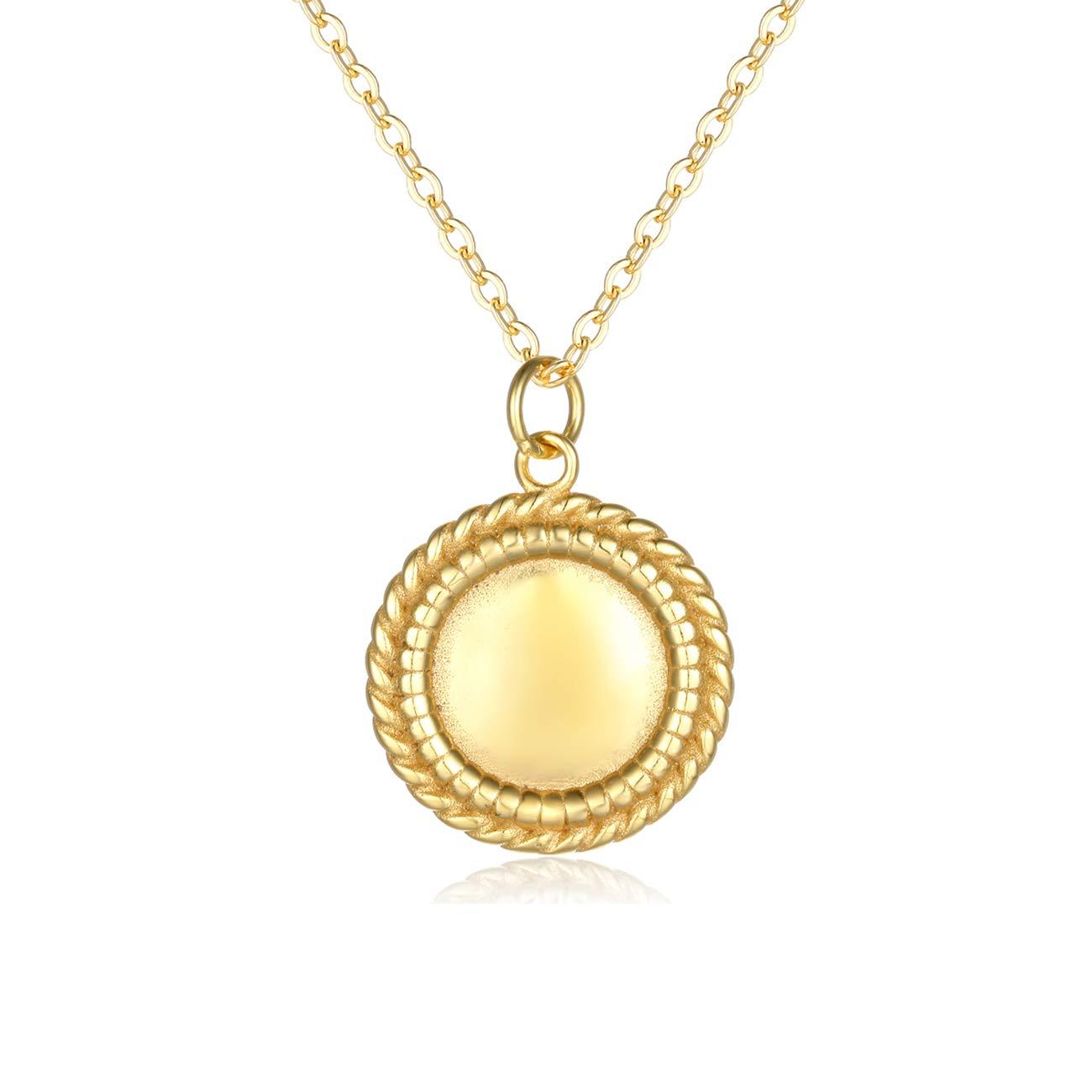 VACRONA Gold Coin Pendant Necklaces,18K Gold Filled Circle Engraved Vintage Disc Special Coin Dainty Handmade Necklaces for Women