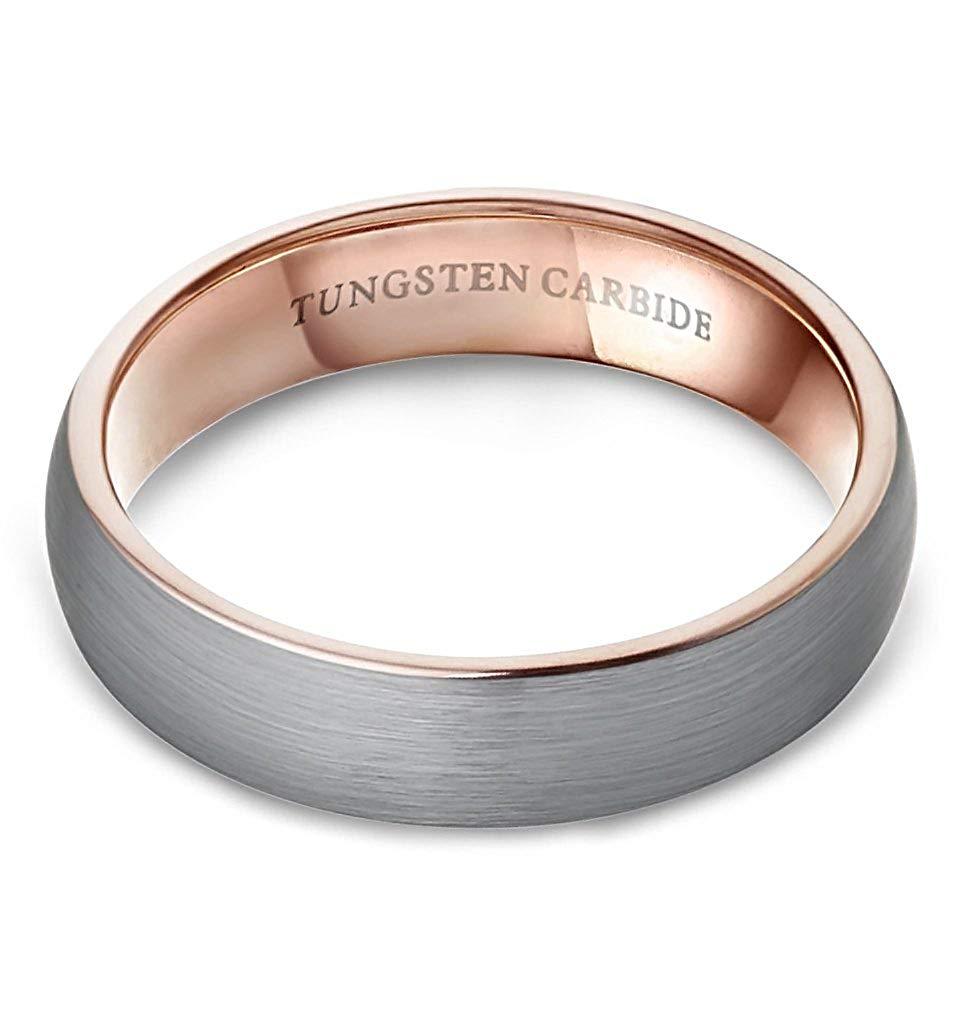 Tungary 6mm Mens Womens Tungsten Rings Wedding Engagement Band Promise Brushed Rose-Gold Size 4-14