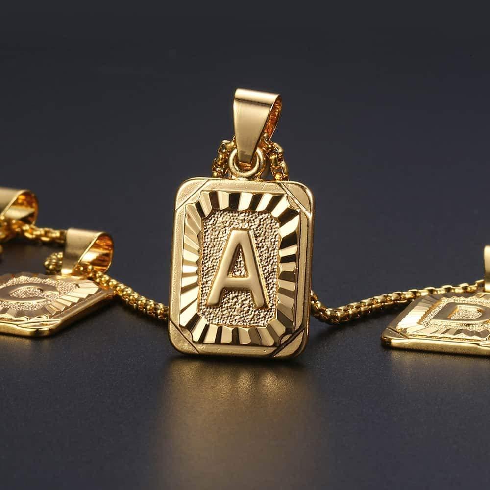 Trendsmax Initial Letter Pendant Necklace Mens Womens Capital Letter Yellow Gold Plated A Z Stainless Steel Box Chain 22inch
