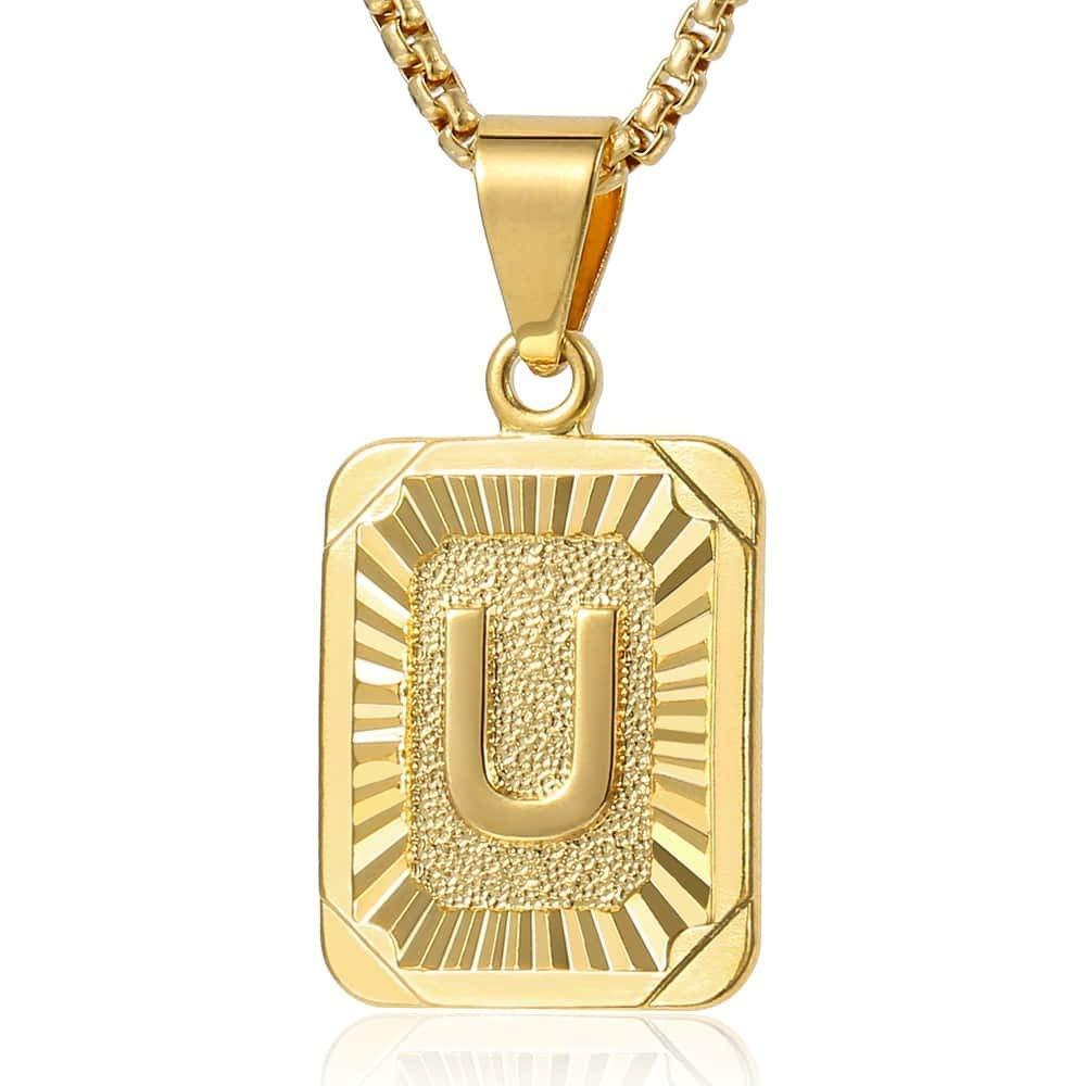 Trendsmax Initial Letter Pendant Necklace Mens Womens Capital Letter Yellow Gold Plated A Z Stainless Steel Box Chain 22inch