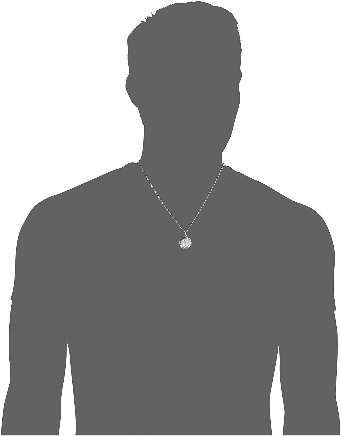 Sterling Silver Round Saint Christopher Medal with Stainless Steel Chain, 20"