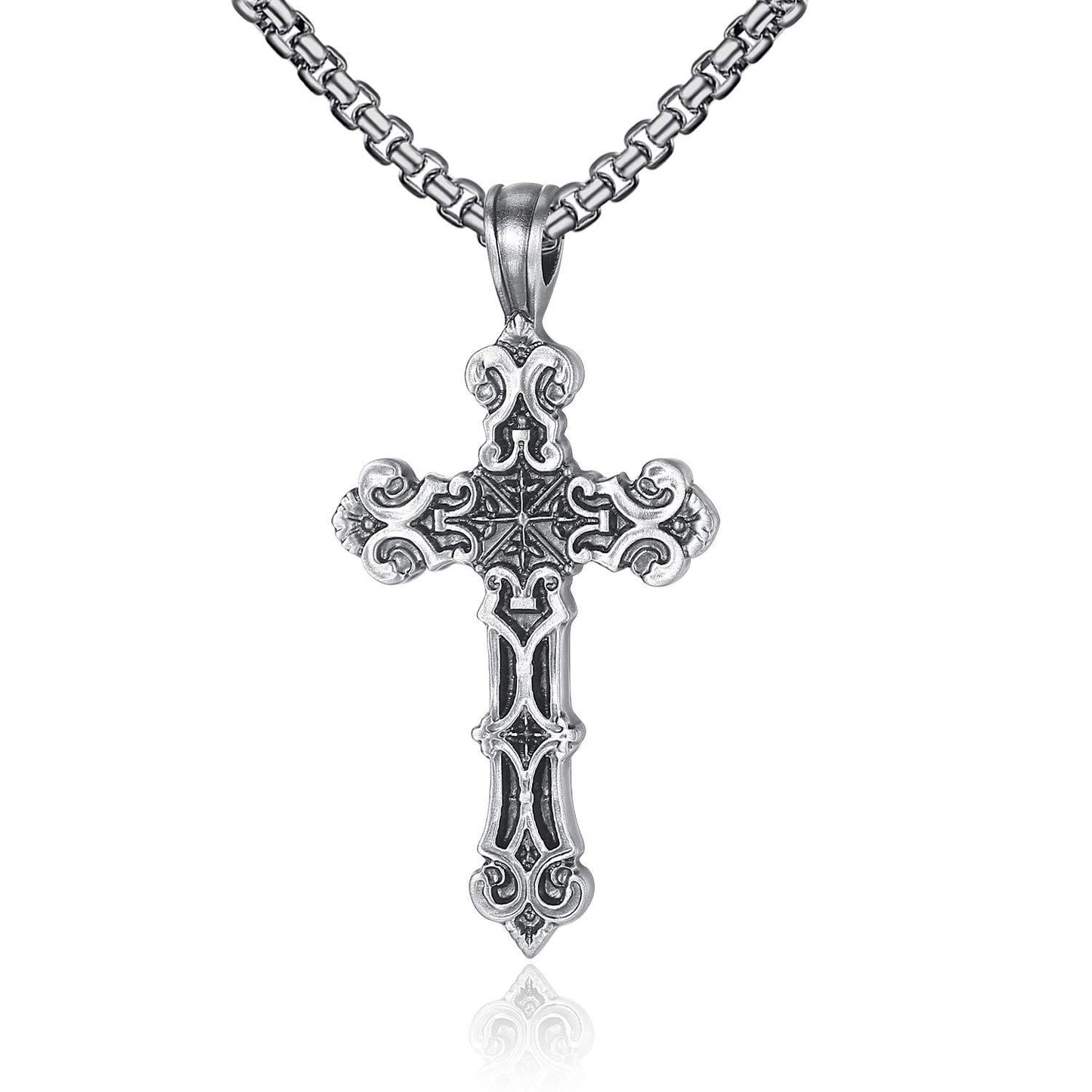 EVBEA Celtic Cross Necklace for Men Viking Irish Knot Serenity Prayer Pendant Crucifix Mens Jewelry with Black Genuine Leather Cord Chain Curb Link