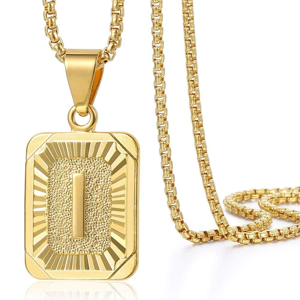 Trendsmax Initial Letter Pendant Necklace Mens Womens Capital Letter Yellow Gold Plated A Z Stainless Steel Box Chain 22inch