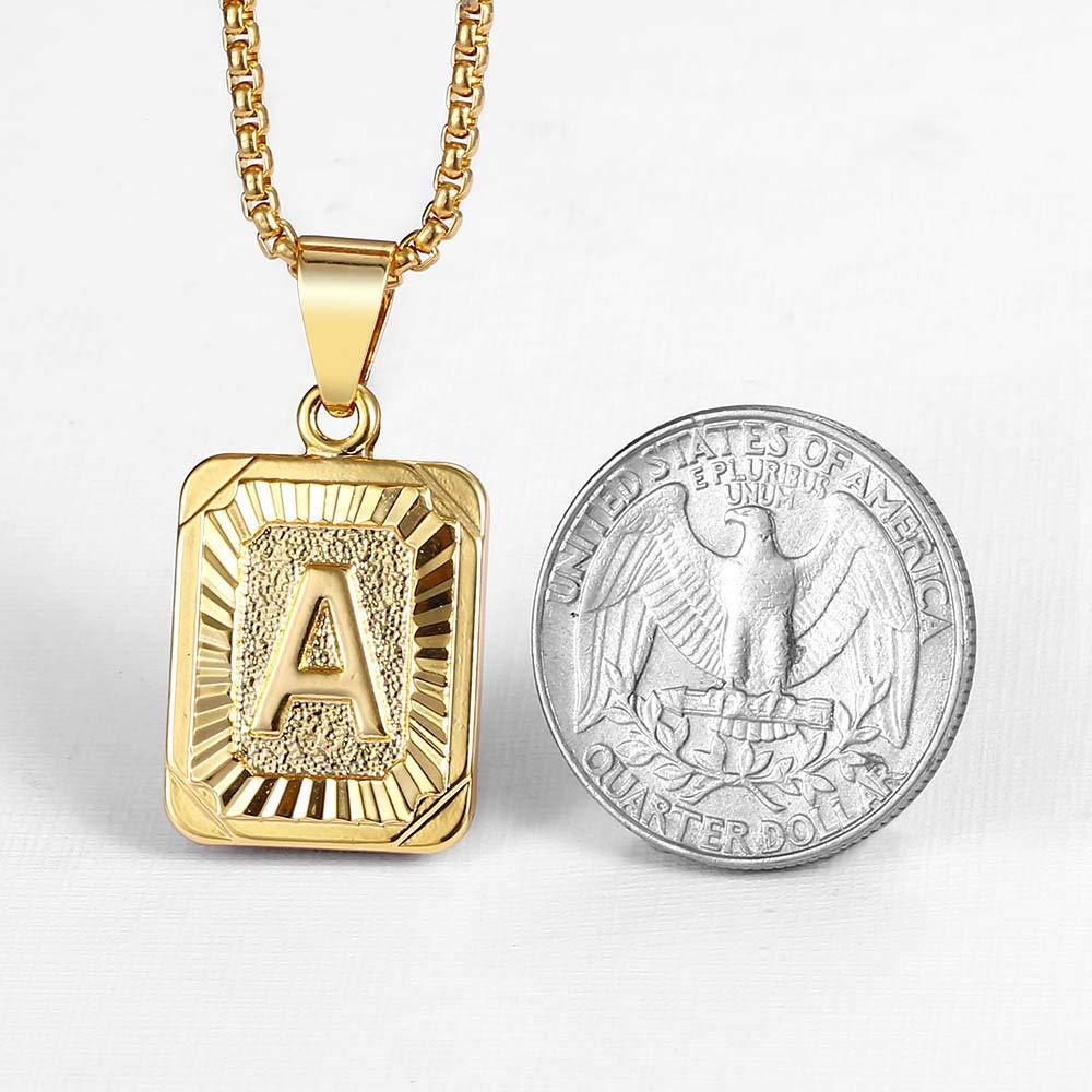 Trendsmax Initial Letter Pendant Necklace Mens Womens Capital Letter Yellow Gold Plated A Z Stainless Steel Box Chain 22inch
