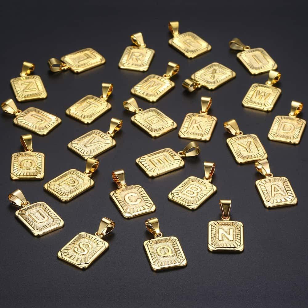 Trendsmax Initial Letter Pendant Necklace Mens Womens Capital Letter Yellow Gold Plated A Z Stainless Steel Box Chain 22inch