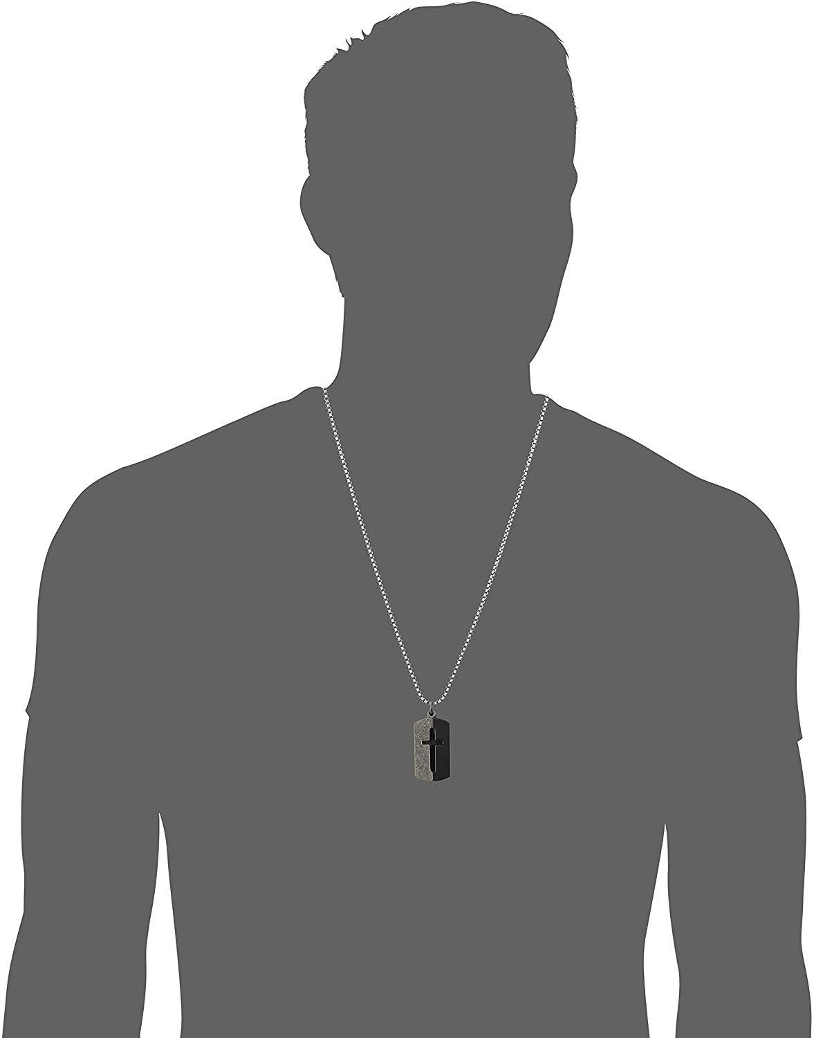 Steve Madden Mens Cross Cut Out Dog Tag Necklace