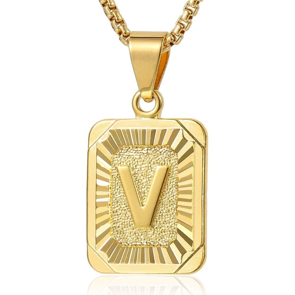Trendsmax Initial Letter Pendant Necklace Mens Womens Capital Letter Yellow Gold Plated A Z Stainless Steel Box Chain 22inch