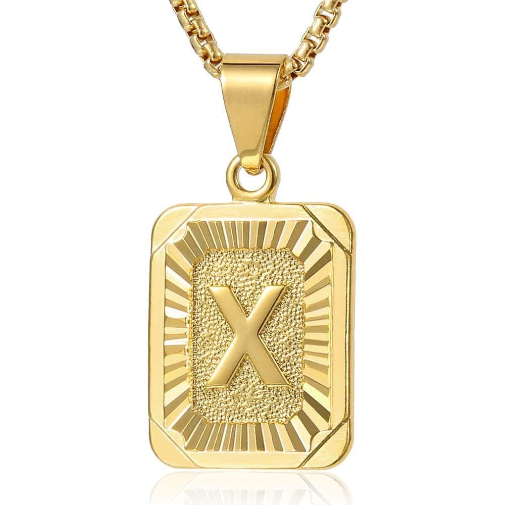 Trendsmax Initial Letter Pendant Necklace Mens Womens Capital Letter Yellow Gold Plated A Z Stainless Steel Box Chain 22inch
