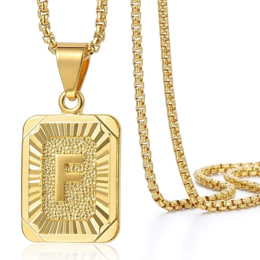 Trendsmax Initial Letter Pendant Necklace Mens Womens Capital Letter Yellow Gold Plated A Z Stainless Steel Box Chain 22inch