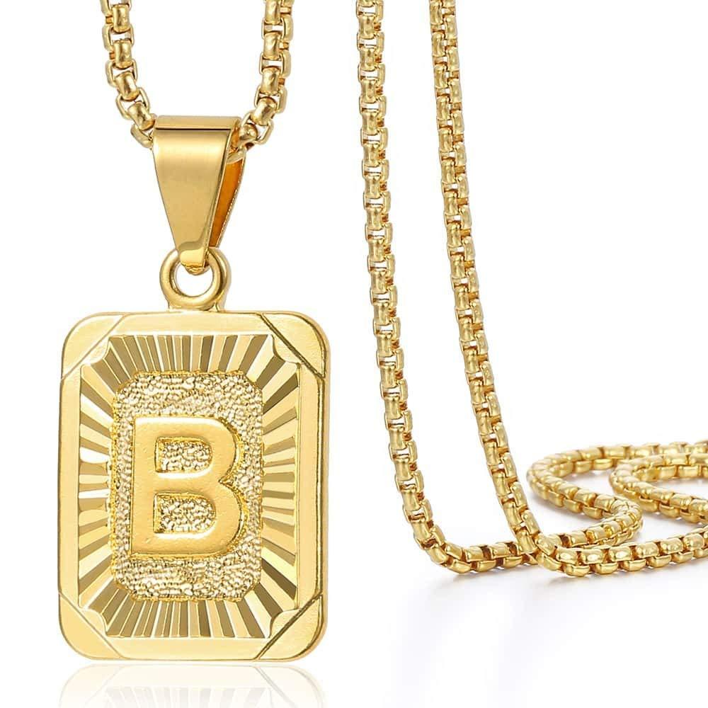 Trendsmax Initial Letter Pendant Necklace Mens Womens Capital Letter Yellow Gold Plated A Z Stainless Steel Box Chain 22inch