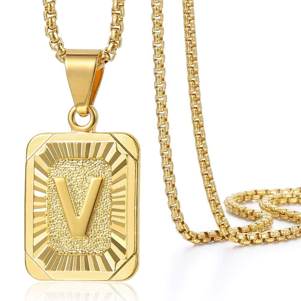 Trendsmax Initial Letter Pendant Necklace Mens Womens Capital Letter Yellow Gold Plated A Z Stainless Steel Box Chain 22inch
