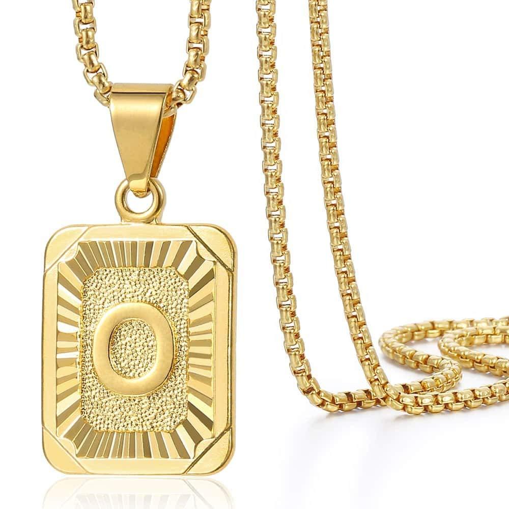 Trendsmax Initial Letter Pendant Necklace Mens Womens Capital Letter Yellow Gold Plated A Z Stainless Steel Box Chain 22inch