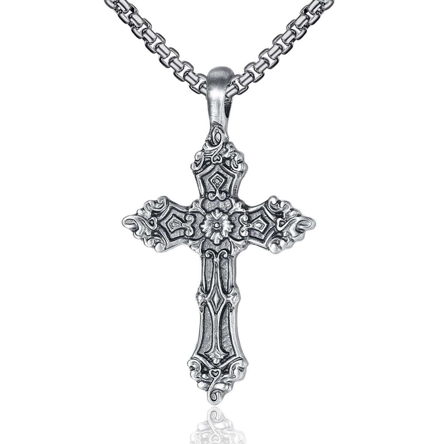 EVBEA Celtic Cross Necklace for Men Viking Irish Knot Serenity Prayer Pendant Crucifix Mens Jewelry with Black Genuine Leather Cord Chain Curb Link