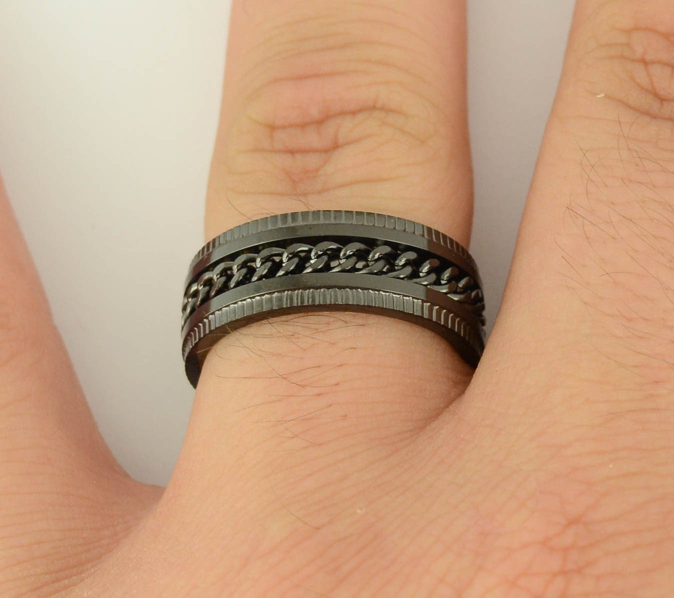 Black/Black EditionGents' Cuban Link Spinner Ring Stainless Steel Motorcycle Jewelry