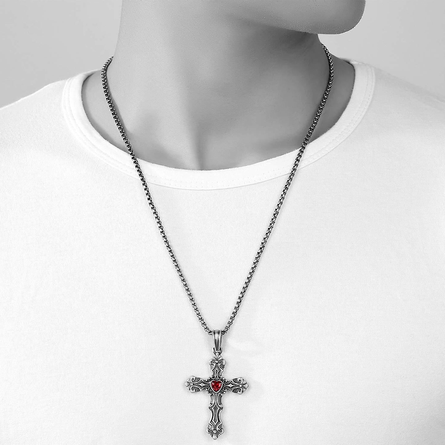 EVBEA Celtic Cross Necklace for Men Viking Irish Knot Serenity Prayer Pendant Crucifix Mens Jewelry with Black Genuine Leather Cord Chain Curb Link