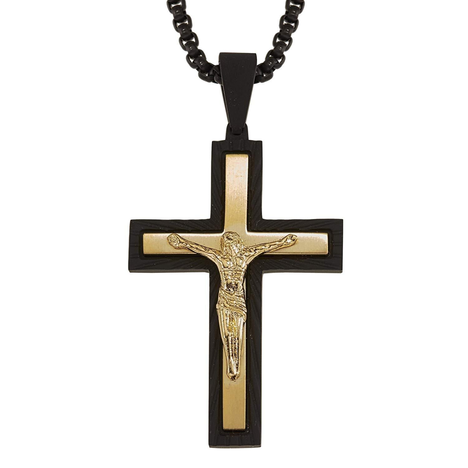AX Jewelry Mens Crucifix Cross Pendant in Stainless Steel
