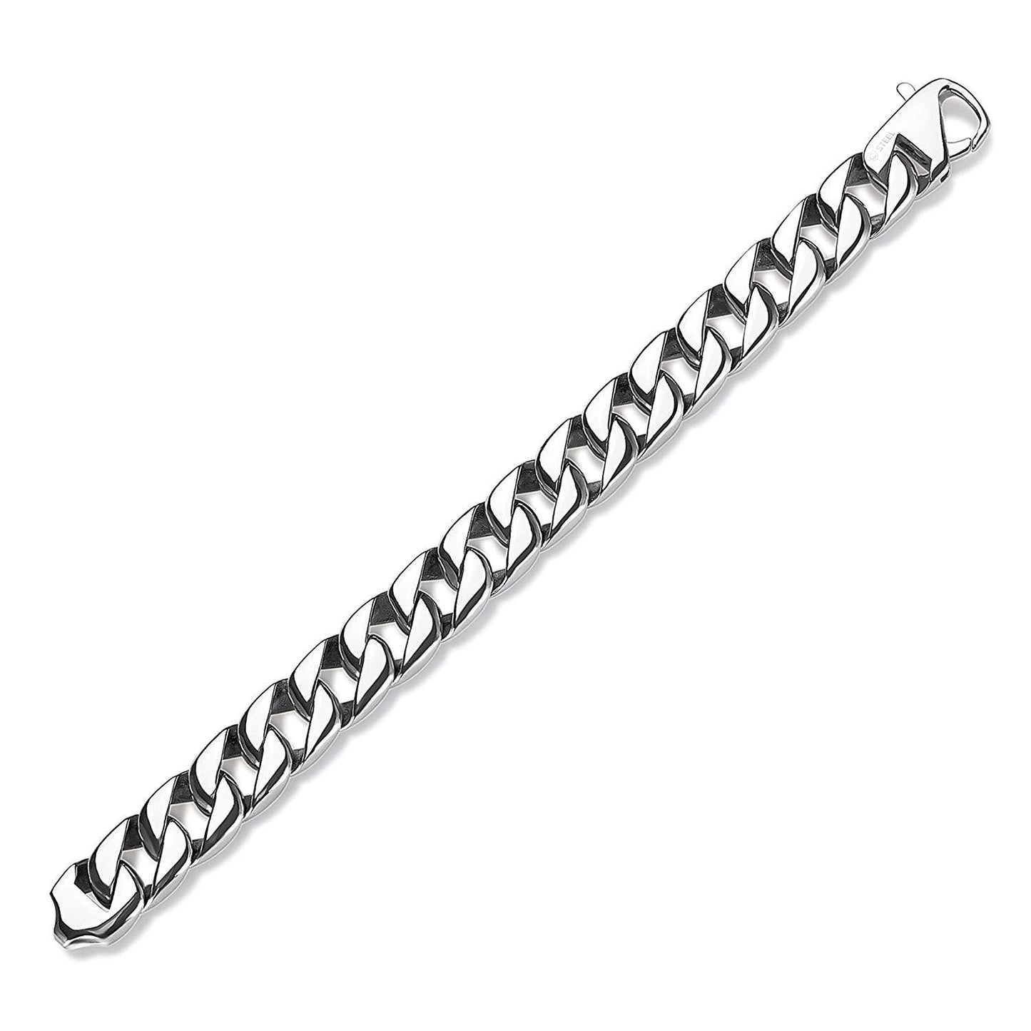Crucible Jewelry Mens Stainless Steel Polished Curb Chain Bracelet, 8.5-Inch (15 mm), White