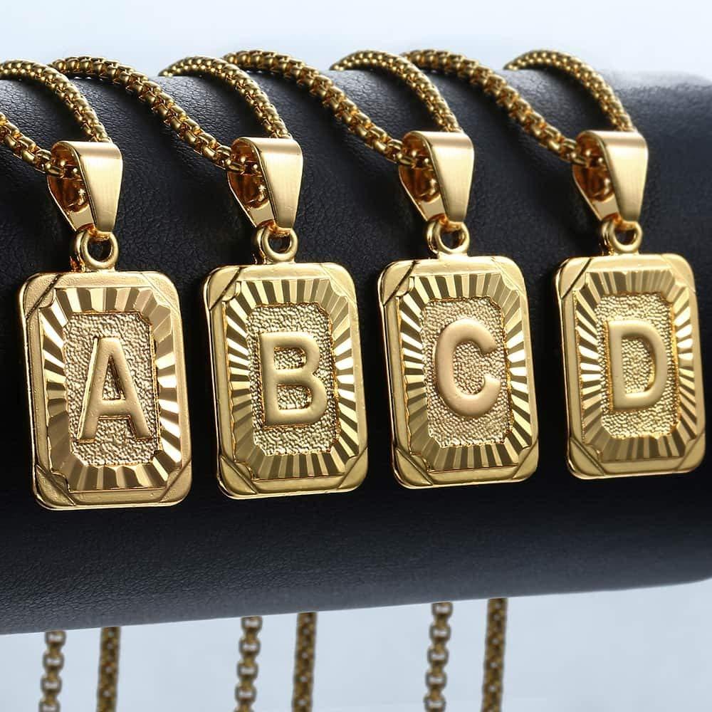 Trendsmax Initial Letter Pendant Necklace Mens Womens Capital Letter Yellow Gold Plated A Z Stainless Steel Box Chain 22inch