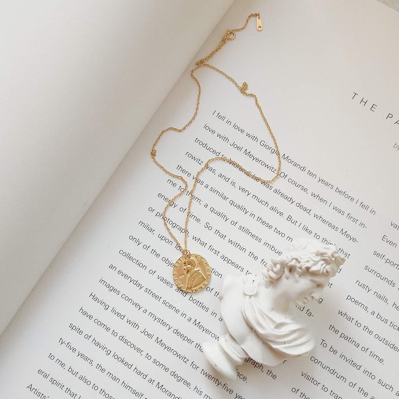 VACRONA Gold Coin Pendant Necklaces,18K Gold Filled Circle Engraved Vintage Disc Special Coin Dainty Handmade Necklaces for Women