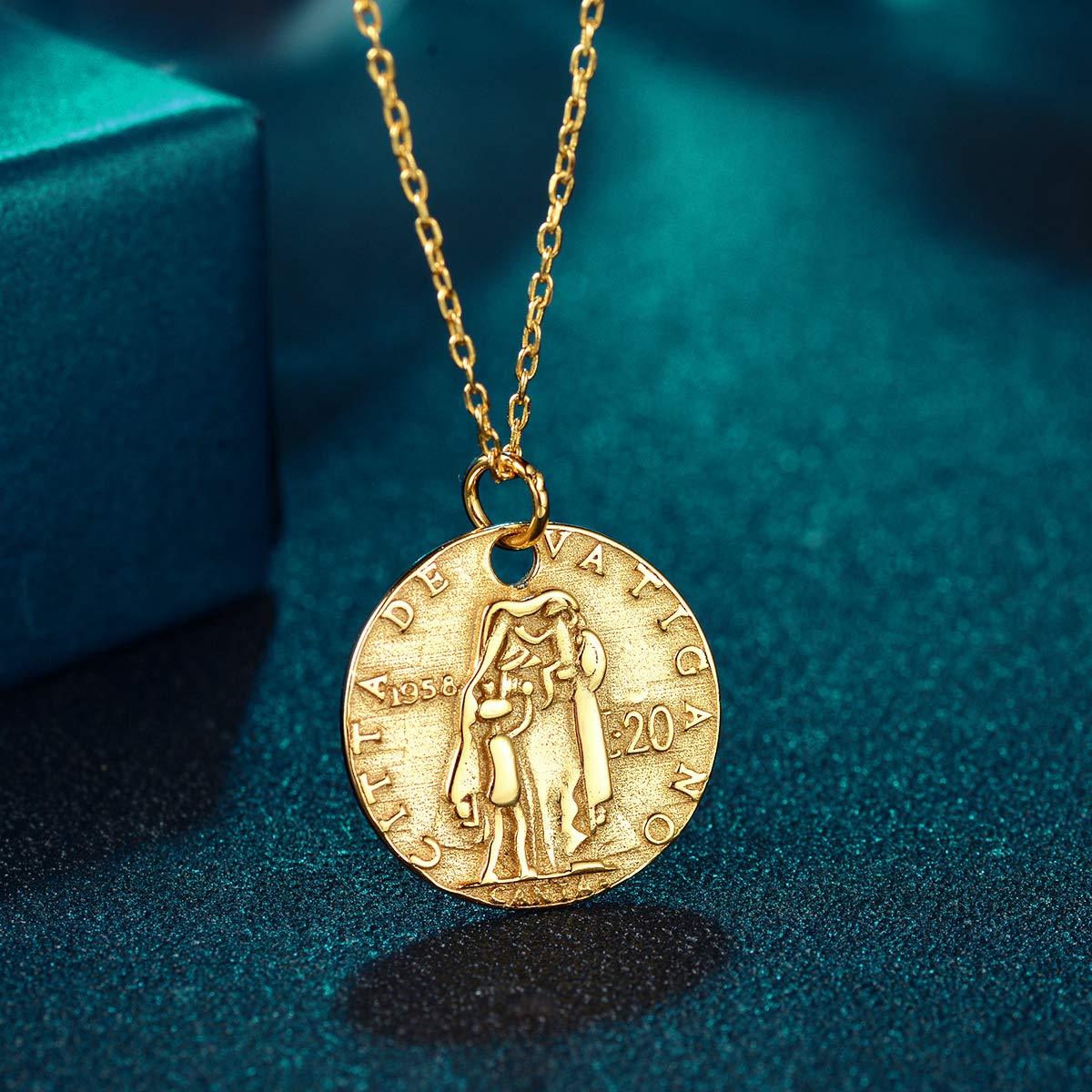 VACRONA Gold Coin Pendant Necklaces,18K Gold Filled Circle Engraved Vintage Disc Special Coin Dainty Handmade Necklaces for Women