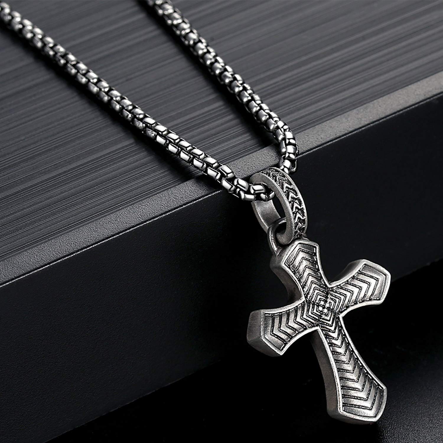 EVBEA Celtic Cross Necklace for Men Viking Irish Knot Serenity Prayer Pendant Crucifix Mens Jewelry with Black Genuine Leather Cord Chain Curb Link