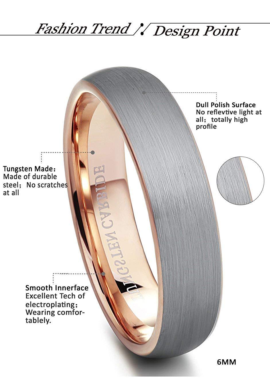 Tungary 6mm Mens Womens Tungsten Rings Wedding Engagement Band Promise Brushed Rose-Gold Size 4-14