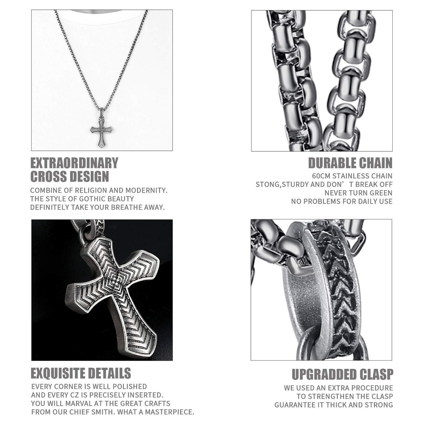 EVBEA Celtic Cross Necklace for Men Viking Irish Knot Serenity Prayer Pendant Crucifix Mens Jewelry with Black Genuine Leather Cord Chain Curb Link