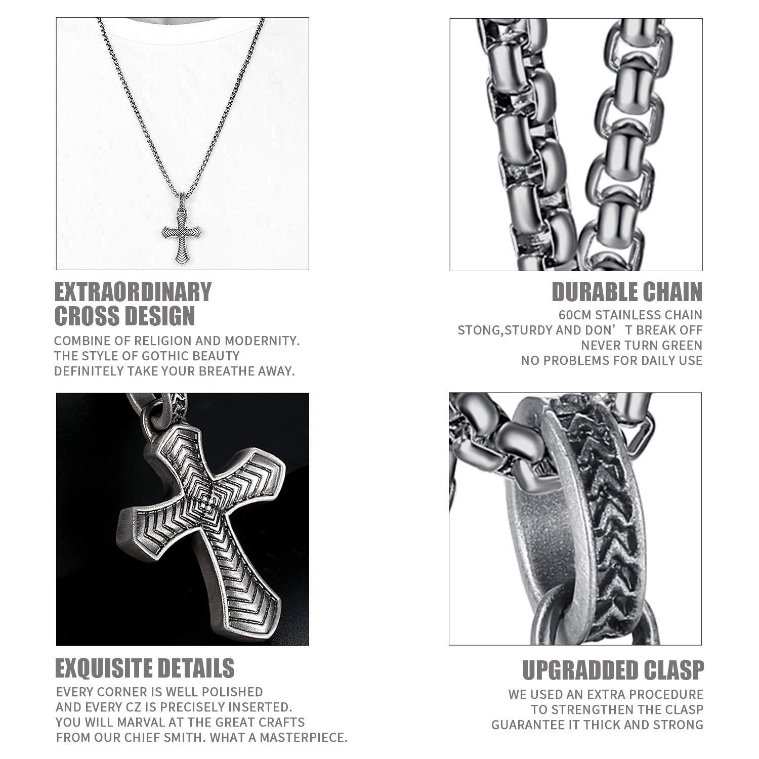 EVBEA Celtic Cross Necklace for Men Viking Irish Knot Serenity Prayer Pendant Crucifix Mens Jewelry with Black Genuine Leather Cord Chain Curb Link