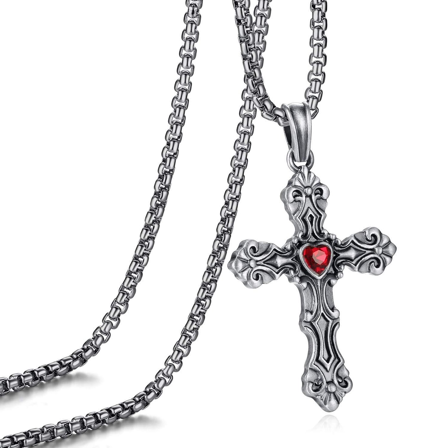 EVBEA Celtic Cross Necklace for Men Viking Irish Knot Serenity Prayer Pendant Crucifix Mens Jewelry with Black Genuine Leather Cord Chain Curb Link