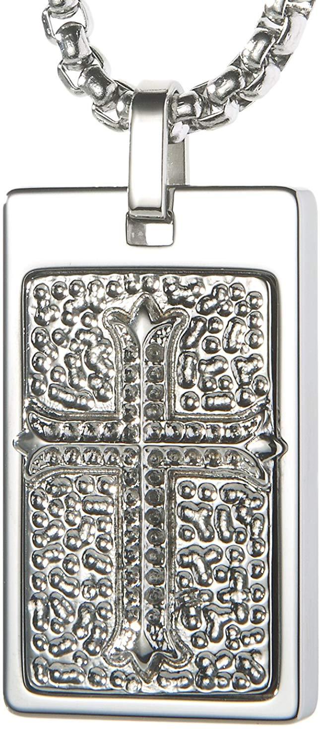CERAMIC GESTALT Unique Tungsten Tag Necklace. Platinum Style Stainless Steel Celtic Cross Inlay.
