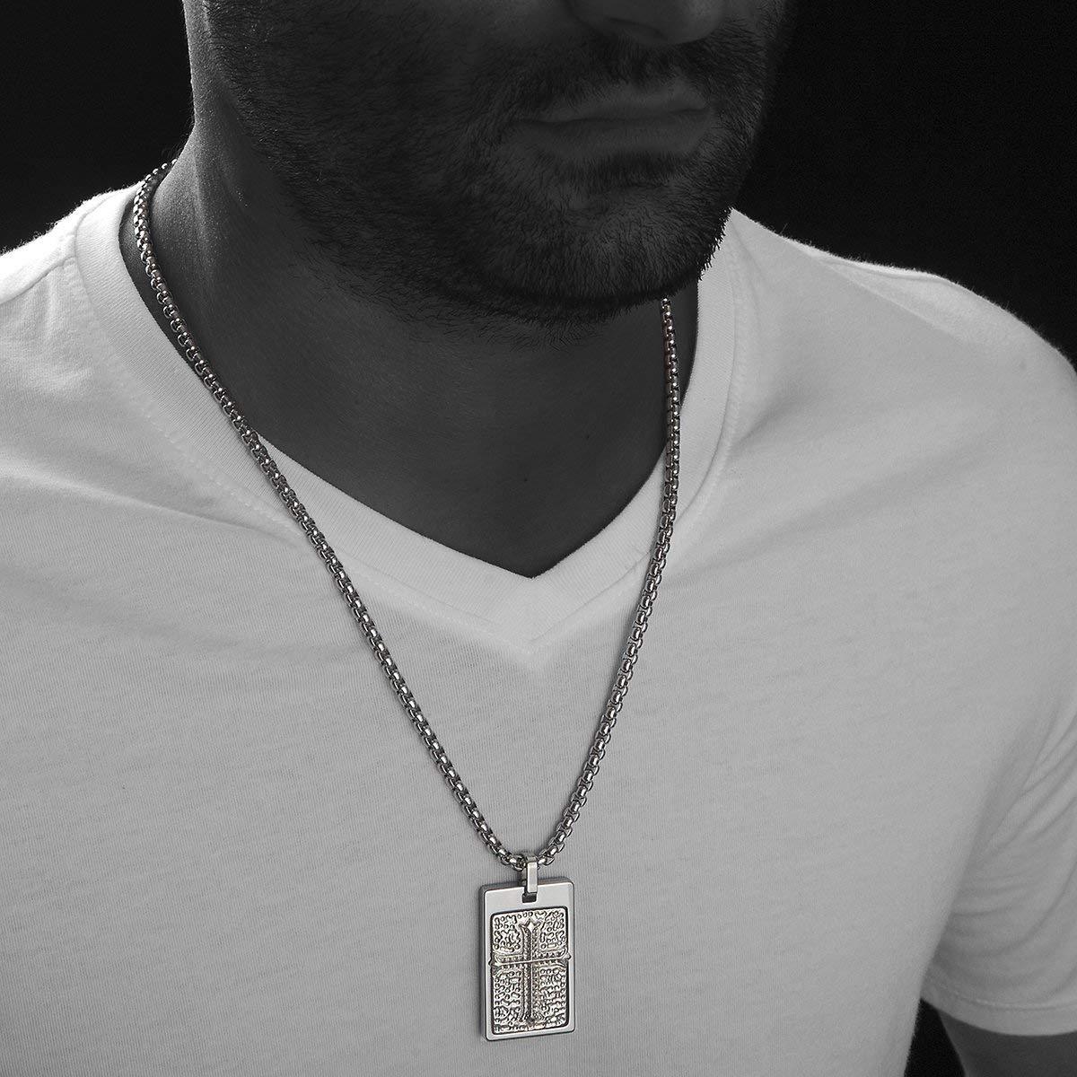 CERAMIC GESTALT Unique Tungsten Tag Necklace. Platinum Style Stainless Steel Celtic Cross Inlay.