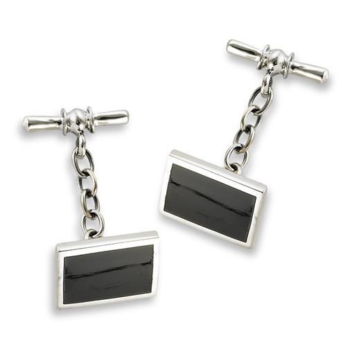 Sterling Silver Cufflinks with Synthetic Black Onyx