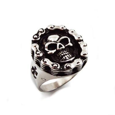 Biker Chain Skull Ring (Stainless Steel)