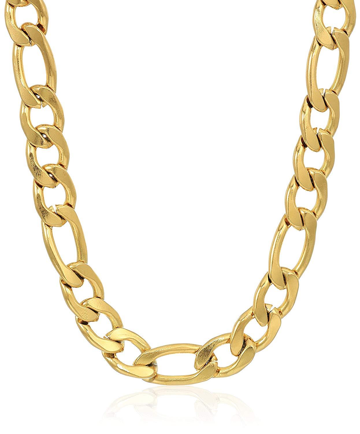 Crucible Jewelry Mens Gold IP Stainless Steel Figaro Chain Necklace, 24-Inch, Gold