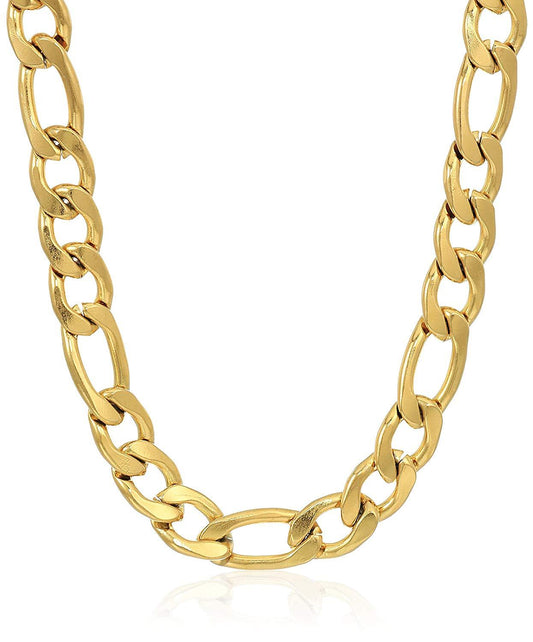 Crucible Jewelry Mens Gold IP Stainless Steel Figaro Chain Necklace, 24-Inch, Gold
