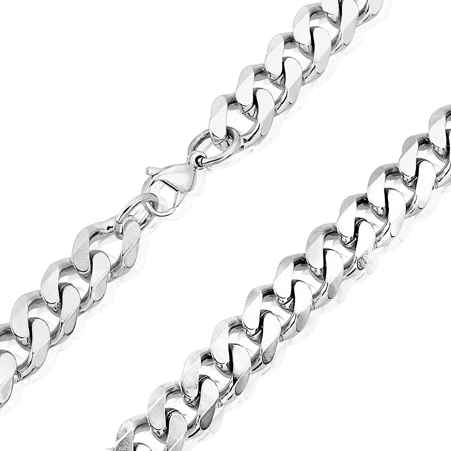 Crucible Jewelry Mens Stainless Steel Cuban Curb Chain Necklace (14 mm), 24-Inch, White