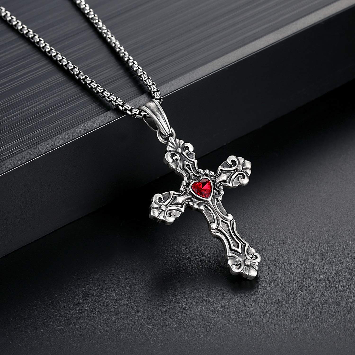 EVBEA Celtic Cross Necklace for Men Viking Irish Knot Serenity Prayer Pendant Crucifix Mens Jewelry with Black Genuine Leather Cord Chain Curb Link