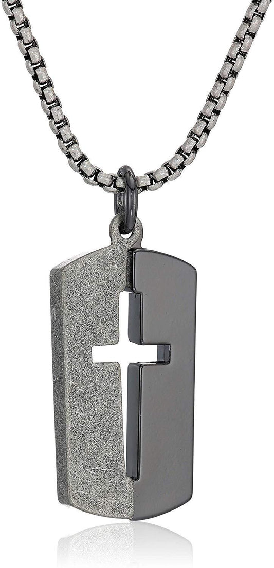 Steve Madden Mens Cross Cut Out Dog Tag Necklace
