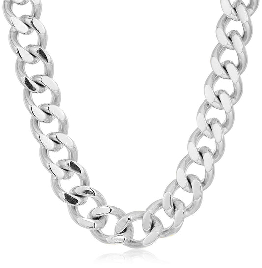 Crucible Jewelry Mens Stainless Steel Cuban Curb Chain Necklace (14 mm), 24-Inch, White