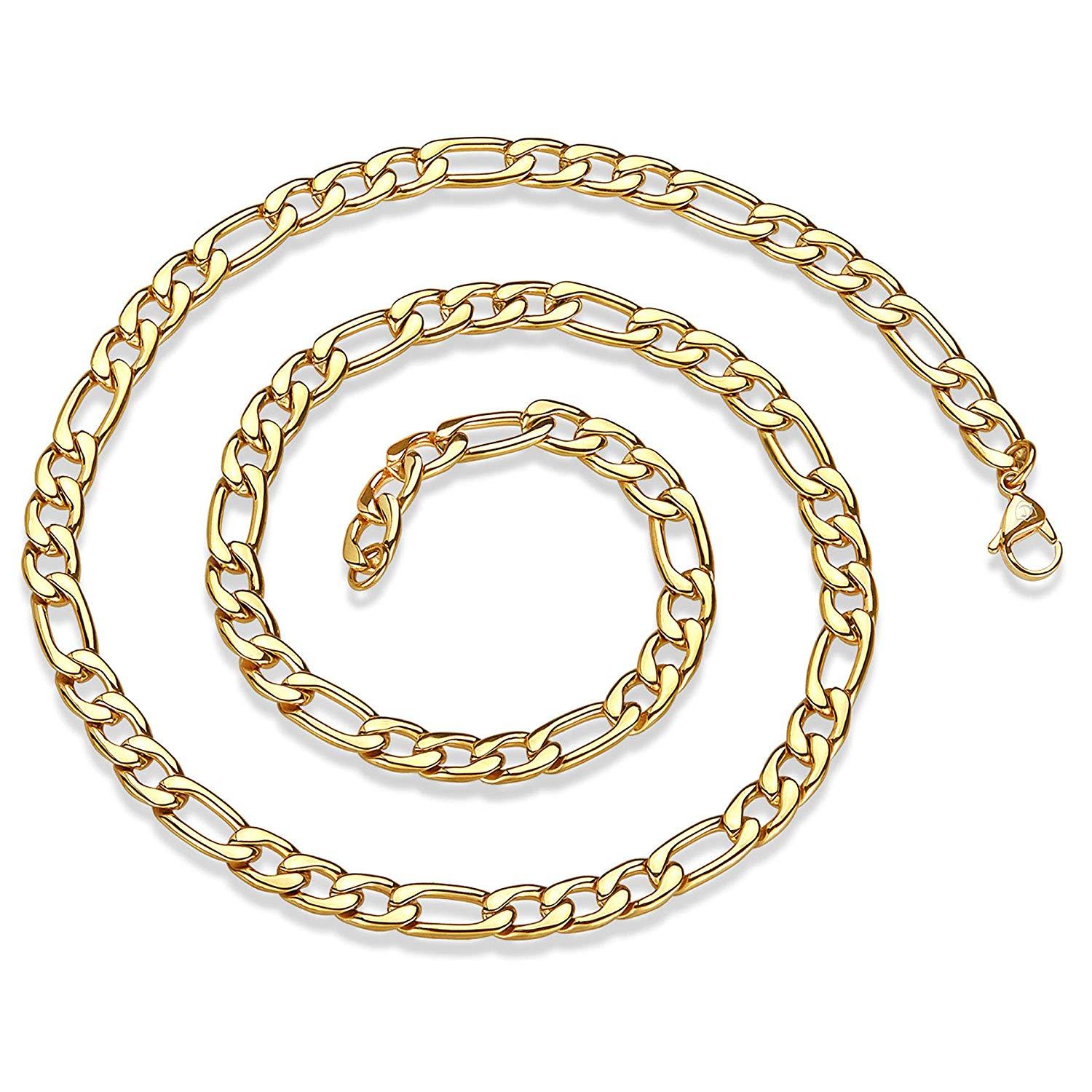 Crucible Jewelry Mens Gold IP Stainless Steel Figaro Chain Necklace, 24-Inch, Gold