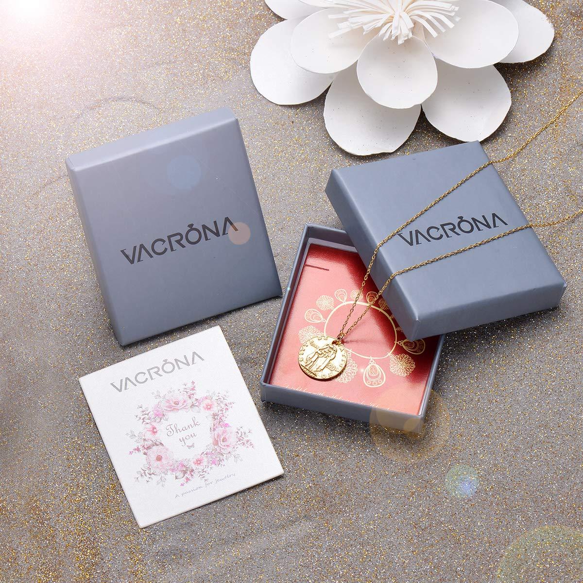 VACRONA Gold Coin Pendant Necklaces,18K Gold Filled Circle Engraved Vintage Disc Special Coin Dainty Handmade Necklaces for Women