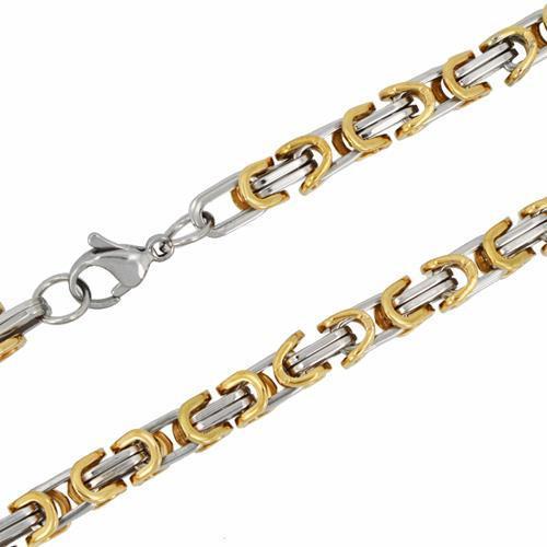 Stainless Steel Two-Tone Byzantine Necklace