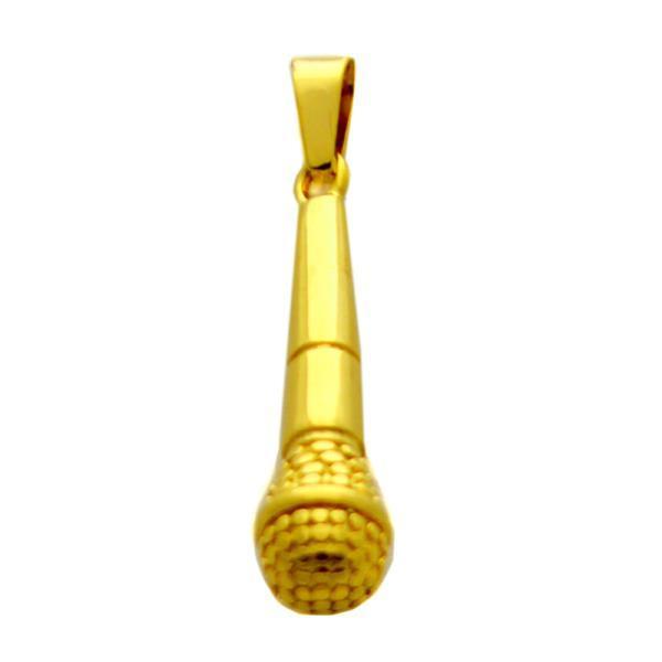 Gold Microphone Pendant Necklace (Stainless Steel)