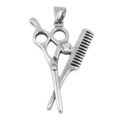 Comb and Scissor Pendant Necklace (Stainless Steel)