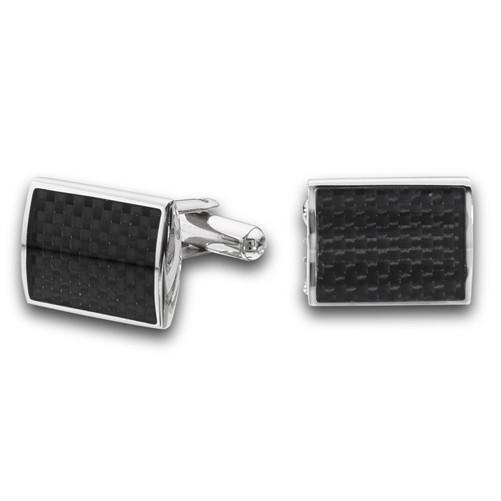 Stainless Steel Cufflinks with Black Carbon Fiber