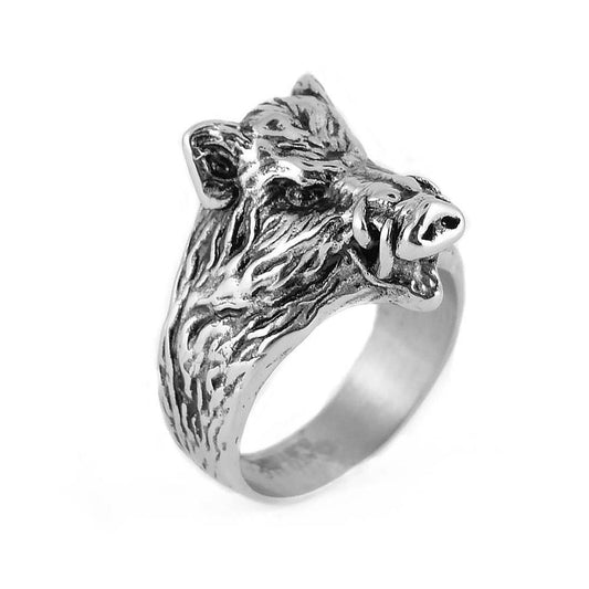 Gents' Hog Wild Boar Ring Stainless Steel Motorcycle Jewelry