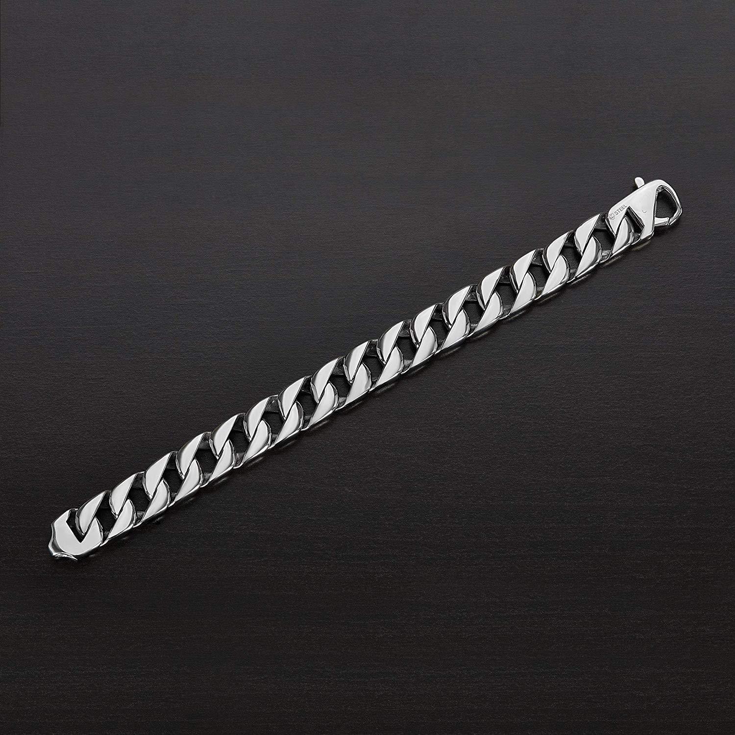 Crucible Jewelry Mens Stainless Steel Polished Curb Chain Bracelet, 8.5-Inch (15 mm), White