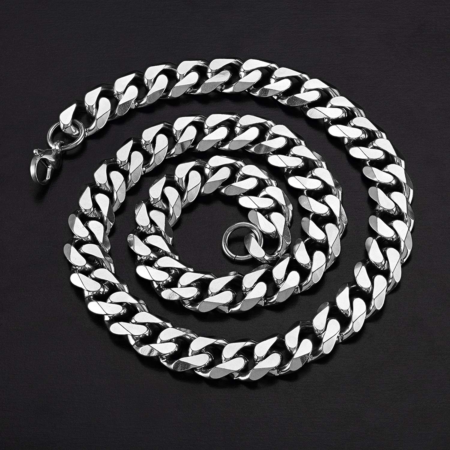 Crucible Jewelry Mens Stainless Steel Cuban Curb Chain Necklace (14 mm), 24-Inch, White