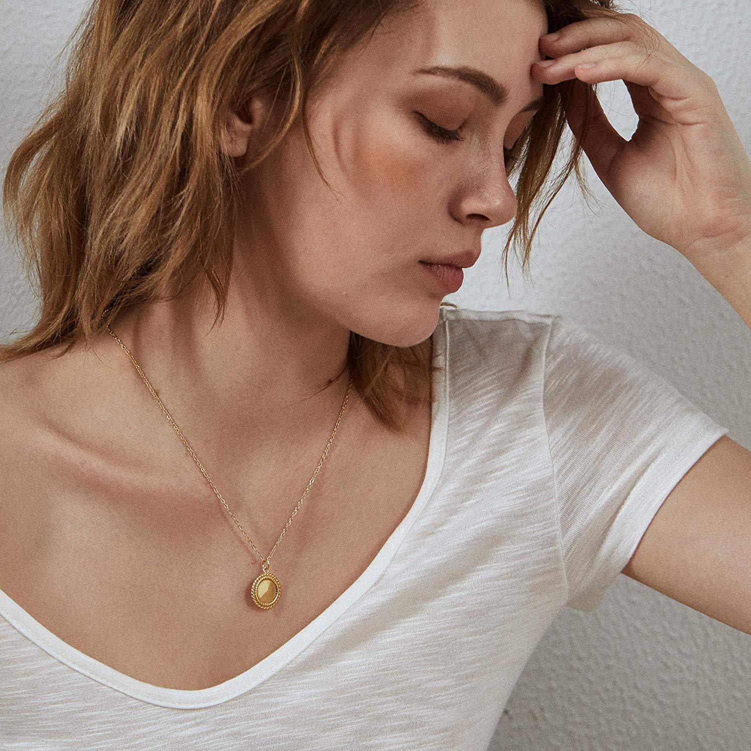 VACRONA Gold Coin Pendant Necklaces,18K Gold Filled Circle Engraved Vintage Disc Special Coin Dainty Handmade Necklaces for Women