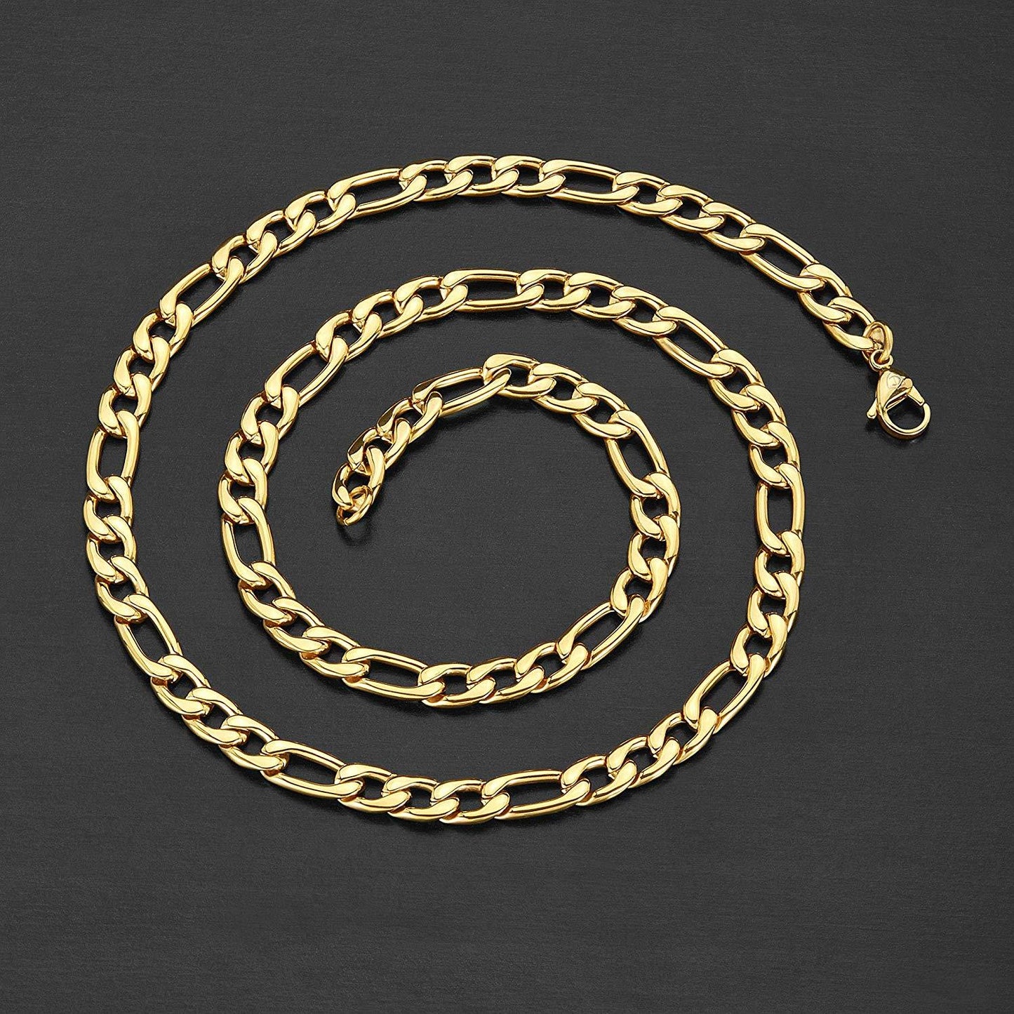 Crucible Jewelry Mens Gold IP Stainless Steel Figaro Chain Necklace, 24-Inch, Gold